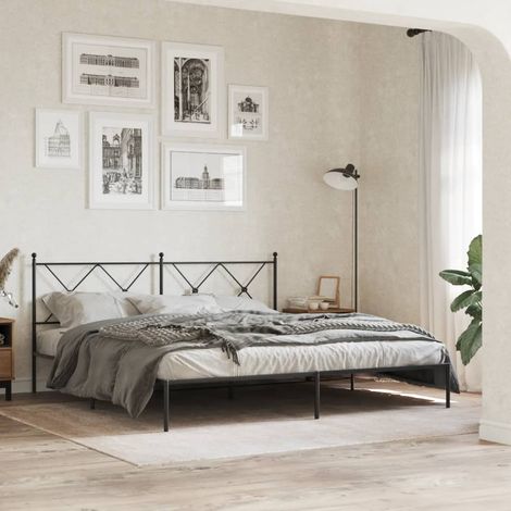 Bettgestell mit Kopfteil Metall Schwarz 183x213 cm (1/5)