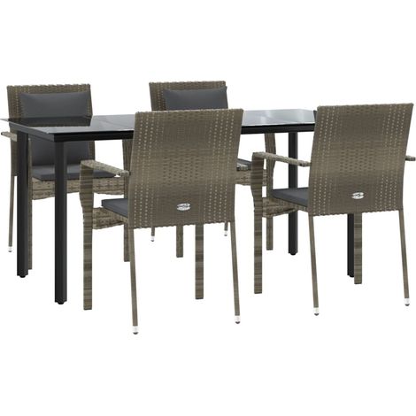 vidaXL Ensemble à manger de jardin coussins 5 pcs noir et gris (1/5)