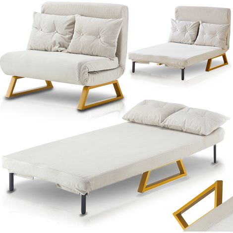 Poltrona Letto Reclinabile 2 Posti Chaise Lounge in Velluto Convertibile Crema (1/5)