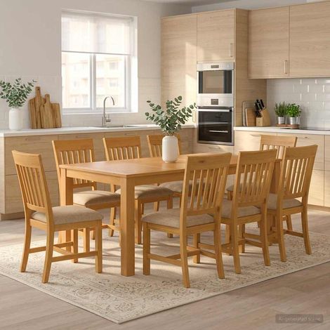 vidaXL Ensemble de salle à manger 9 pc Beige Bois de chêne massif (1/5)