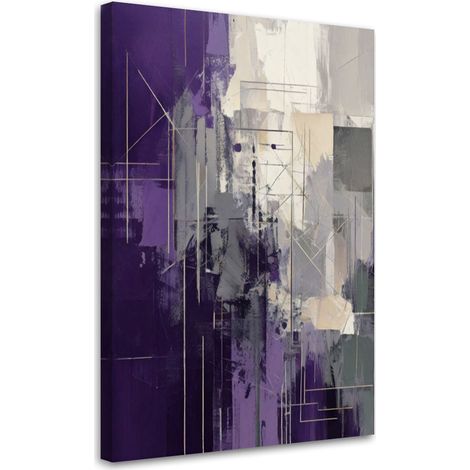 Quadro su tela, Astrazione Moderno Viola Beige Geometria - 80x120 (1/3)