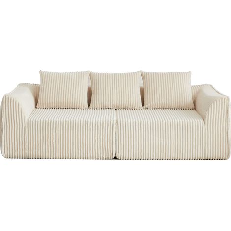 Modulares Sofa 235,5 cm aus Cordoptik-Stoff Beige mit 2 Kissen MODENUIT (1/5)