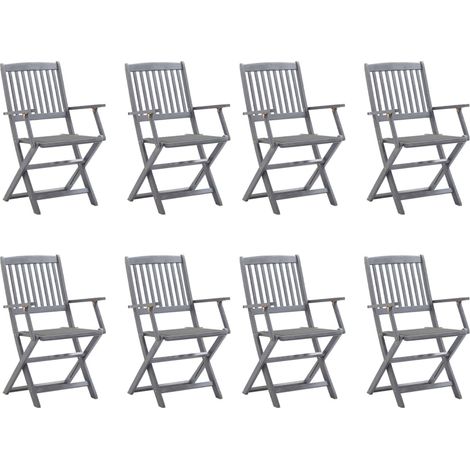 8 pcs Chaises pliables d'extérieur avec coussins Chaise de jardin Fauteuil de jardin Bois d'acacia BSRHS310827 (1/5)