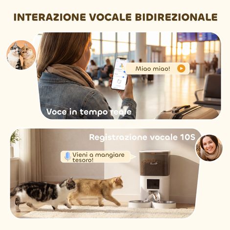Gamelle connectée pour chat 6L WiFi 2.4G, distributeur programmable via application, 1 à 10 portions quotidiennes, message vocal 10s, 2 récipients inox. (1/5)