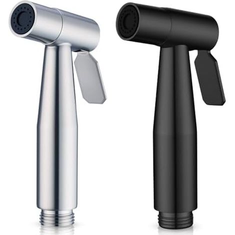 Lot de 2 Douchettes à Main pour Toilette, 1 en Acier Inoxydable (Argent) + ABS (Noir), Pulvérisateur Bidet, Nettoyeur Salle Bain - (1/5)