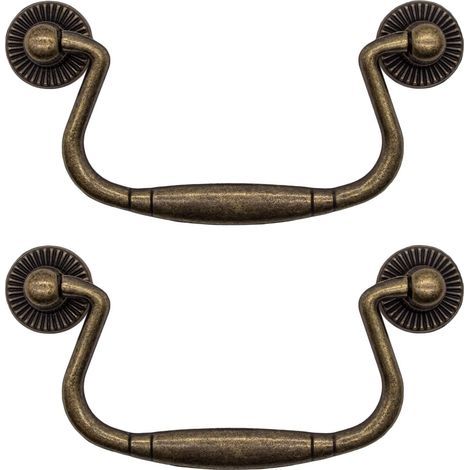 Set of 2 Antique Folding Drawer Pulls Bronze Iron Handles for Cabinet Doors, Dresser, Kitchen, Sideboard, etc. Vintage Country House Style Re