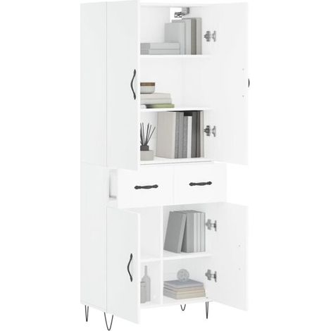 Buffet Haut de Rangement 69,5 x 34 x 180 cm en Bois d'Ingénierie - Meuble Étagère Mural pour Cuisine et Salon (1/5)