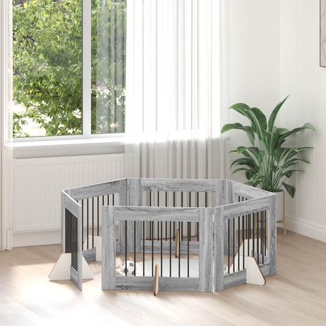 Puerta de perro con soportes 6 pcs Gris 80 x 60 cm
