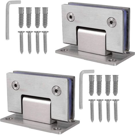 JSSEVN - 90-degree shower door hinges, heavy-duty stainless steel frameless glass door hinges, bathroom door clamp (1/5)
