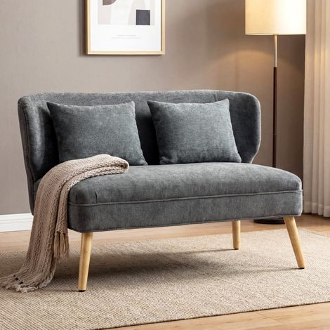 Sofá de 2 plazas (117x65x78.5 cm), asiento acolchado, respaldo envolvente, patas de madera, gris (1/5)