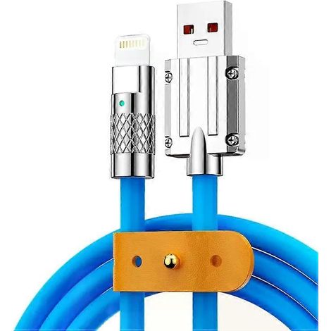 Câble de charge rapide USB - 6 A 120 W, 1,8 m, connecteur métallique 8 broches, bleu (1/2)