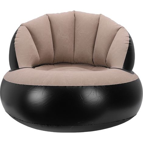 Canapé Gonflable PVC Flocké Portable avec Dossier Confortable Résistant 140kg pour Intérieur Extérieur Camping Couleur Café (1/5)