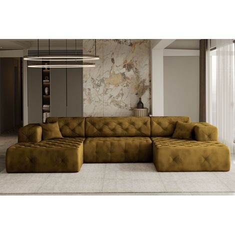 Freistehendes Ecksofa LUX, stark gesteppte U-Form, weicher, eleganter Stoff Whisper Golden (1/3)