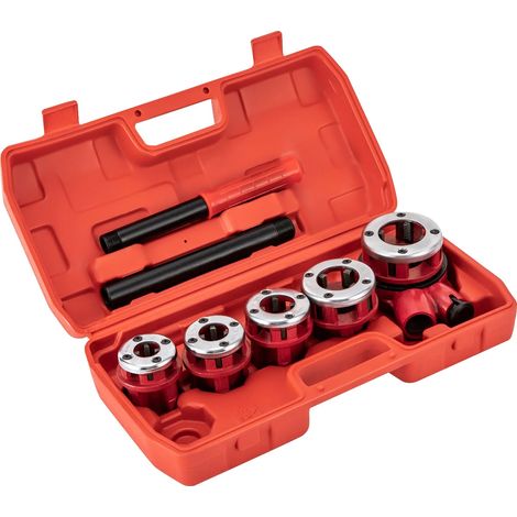 Rohrgewinde-Set, Hochwertiger Kohlenstoffstahl, Fünf Gewindeschneider, Rot (1/2)