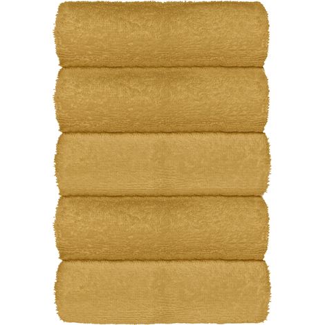 Set Asciugamani Bagno 100% Cotone Super Assorbenti Telo Doccia Spugna Professionali Salvietta Lavetta Viso Asciugamano Salviette Teli Asciugamano Ospite Qualità Hotel Lavette 5 Lavette - Giallo