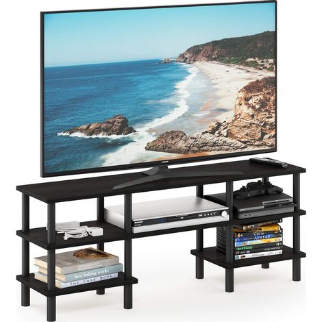 Meuble TV Multifonctionnel à 3 Niveaux, Étagère Large, Espresso/Noir, Bois dense, One Size (1/5)