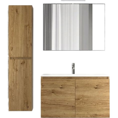 Mobile da Bagno Sospeso con Lavabo 60 cm e Specchio Bali Two Rovere Miele (1/2)