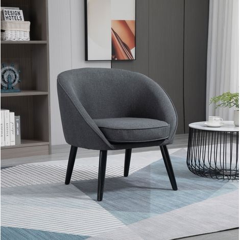 Fauteuil moderne gris en polyester et bois 71 x 65 x 75 cm, assise profonde (1/5)