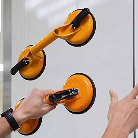 Kaisiking Lot de 2 ventouses industrielles en verre avec poignée en aluminium, outils industriels pour soulever et déplacer le verre, le sol, la fenêtre, le carrelage, le granit, les portes (jaune) (1/5)