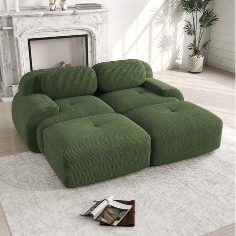 Modulares 2-Sitzer-Ecksofa grün aus Cordstoff rahmenlos mit ergonomischen Armlehnen und rutschfester Unterseite (1/5)