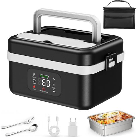 Electric Heated Lunch Box, Rechargeable Electric Lunch Box, Portable Fast Heating, Stainless Steel, Lunch Box for Travel and Office (1/5)