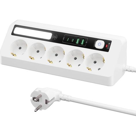 Questa ciabatta multifunzionale da scrivania 9 in 1 è dotata di doppie porte USB-C, potenza di 2500 W e luce notturna sensibile al tocco. (1/5)