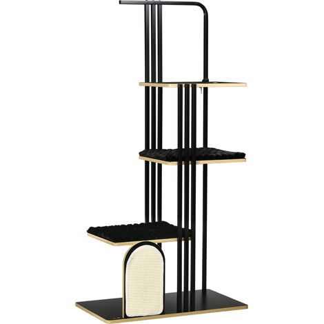 Arbre à chat 170 cm avec coussins, griffoir en sisal, 3 plateformes, structure acier noir (1/5)