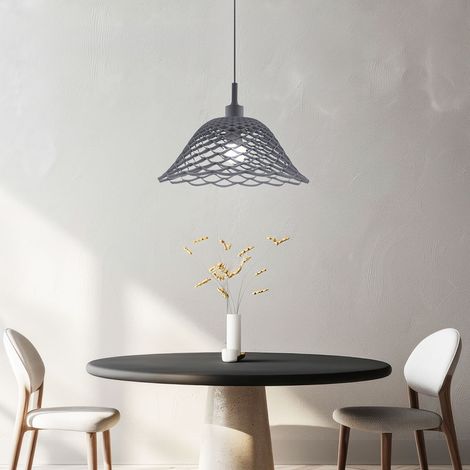 Design Decken Pendel Hänge Lampe Küche Ess Zimmer Beleuchtung rund Geflecht grau