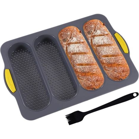 Stampo per baguette EACHPT, stampo per baguette in silicone, stampo antiaderente perforato, stampo per pane baguette francese, per la cottura in casa, 4 baguette (1/4)