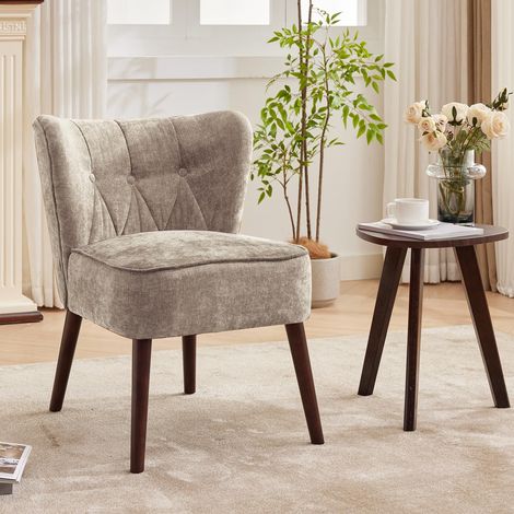 Fauteuil d'appoint sans accoudoirs – Tissu capitonné rembourré – Pieds en bois – 56,5x68x84 cm – Idéal pour salon, chambre et coiffeuse