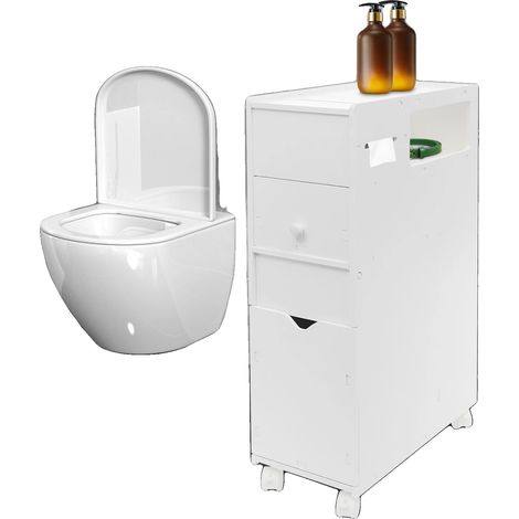 Armoire de salle de bain étroite, Organisateur de rangement mince, Boîte à mouchoirs intégrée et Poubelle, BLANC (1/5)