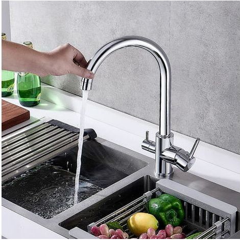 Rose-Faucet Kitchen Mixer Tap Single Handle Ceramic Valve One Hole with Filtered 360° Rotatable 2 Mode Ordinary Water Outlet Kitchen Faucet (1/5)