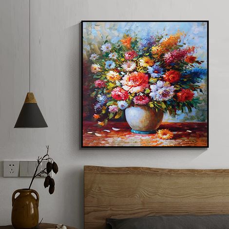Peinture à l'huile fleurs rétro, toile non encadrée 30x30cm, décoration murale salon chambre salle à manger, tableau artistique sans cadre, noyau intérieur prêt à accrocher (1/5)
