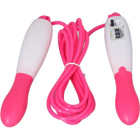Corde à sauter en PVC rose, ajustable et avec comptage des sauts, idéale pour les adultes, les étudiants et les tests de condition physique. (1/5)