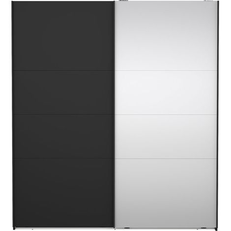 Catania Kleiderschrank 201x179x67cm, 1 Schiebetür, 1 Schiebetür mit Spiegel matt schwarz. (1/5)