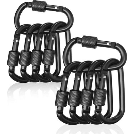 Paquet de 10 mousquetons verrouillables Boucle de Porte en pour Le Camping la pêche la randonnée et Le Porte-clés Aluminium Noir (1/4)