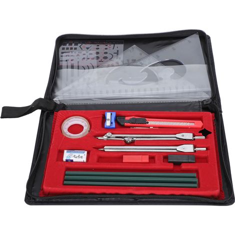 17Pcs Geometry Set Student Supplies Drawing Compass Pencil Rulers Eraser Drawing Kit (1/5)