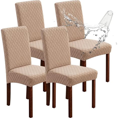 Lot de 4 Housses de Chaise Imperméables – Housses Amovibles pour Chaises de Salle à Manger, Protection Cuisine et Salle à Manger, Kaki