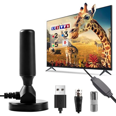 Antenne TV Intérieur Puissante TNT HD Téléviseurs Intérieur avec Câble en Cuivre de 3 m et Base Magnétique Antenne TV Intérieure à 360 ° pour Tous Les Channel Local 4K HD (1/5)