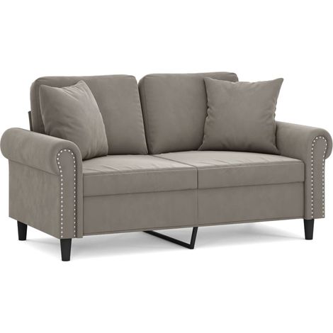 Sofá de 2 plazas para salón sala de estar casa interior plazas cojines y cojines gris claro 120 cm terciopelo 020019916 (1/5)