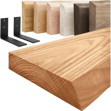 LAMO Manufaktur étagère murale en bois massif, irrégulier, étagère de rangement Basic, bois foncé / équerre noire 70cm, LW-01-A-004-70LS (1/5)