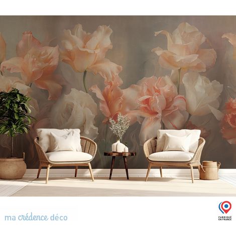 Papier peint : Roses et aquarelle 1 - Intissé - 400 cm - 280 cm (1/3)