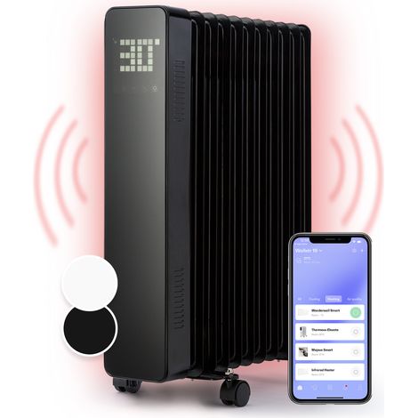 Klarstein Öl Radiatoren, Heizkörper Elektrisch, Leiser Ölradiator 2500 Watt, Mobiler Elektro Radiatoren, Heizkörper mit Thermostat & Wifi/App, Freistehender Öl Radiator Energiesparend, Oil Heater (1/5)