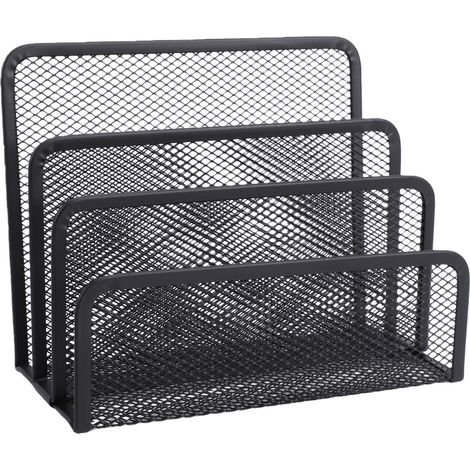 Organisateur de courrier de bureau en maille métallique, 3 compartiments, porte-fichiers et lettres, trieur pour bureau et maison, couche noire (1/5)