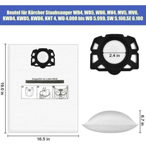 Lot de 10 sacs pour aspirateur Kärcher wd4 wd5 wd6 p wd5p wd6p Premium 2.863–006.0 KFI 487 MV4 MV5 MV6 (1/3)