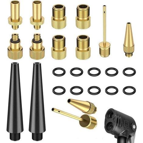 Adaptateur de Pompe à Vélo 14 Pcs,Adaptateur de Pompe à Pneu de Bicyclette,Pompe à Vélo Adaptateur d'aiguille,Valve DV AV SV pour Pompe à Vélo,Embout Pompe Velo en Cuivre pour Ballon vélo de Montagne (1/4)
