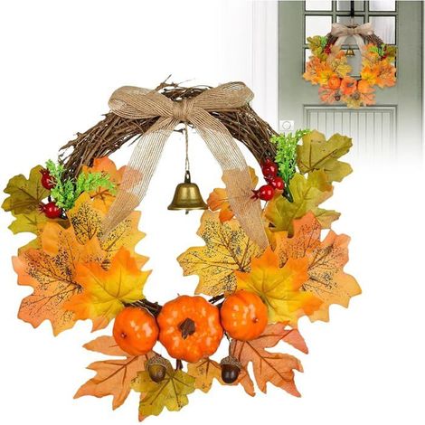 Couronne Automne Feuilles Érable 30cm, Décoration Porte Mur Fenêtre, Thanksgiving Halloween Noël, Ferme (1/5)
