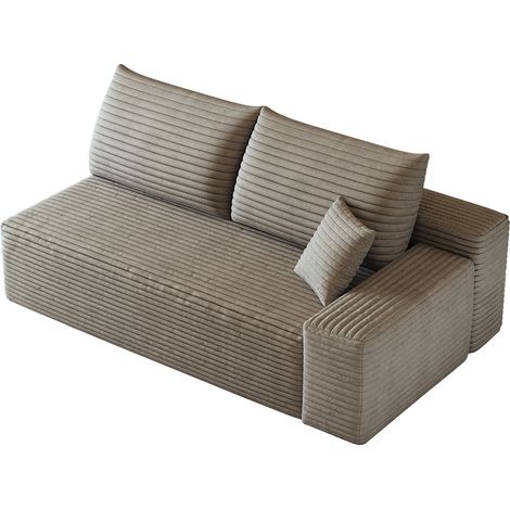 Canapé 2 places velours côtelé couleur camel avec méridienne confortable 175x95x83 cm (1/5)