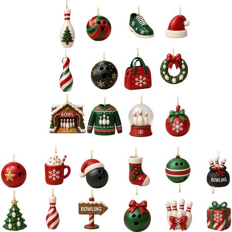 Calendario de Adviento navideño con temática de bolos, adornos colgantes planos de acrílico 2D para árbol de Navidad, 24 piezas. (1/4)