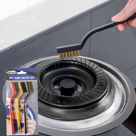 Juego familiar de 3 mini cepillos de acero inoxidable para eliminar el óxido, limpiar y pulir latón. Cepillo metálico para la limpieza de metales. (1/5)